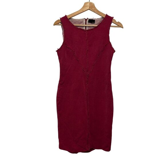 Fendi Red Sleeveless Frayed Hem Bodycon Crew Neck Pullover Women's Dress Size 40 - Picture 1 of 10